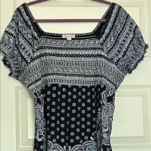 Black and White Smocked Puff Sleeve Tunic